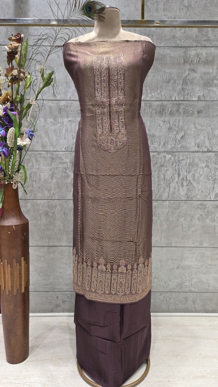 Embroidered  Unstitched Silk Suit view 2