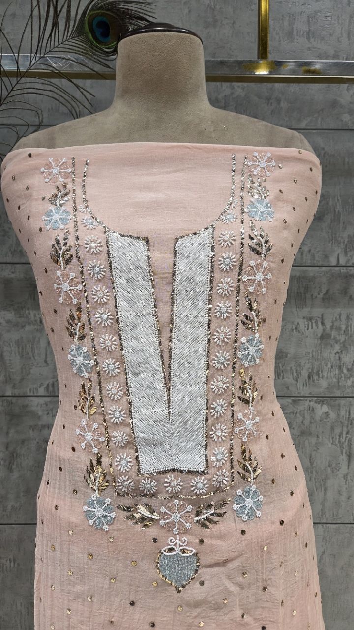 Embellished Unstitched Pink Suit view 4