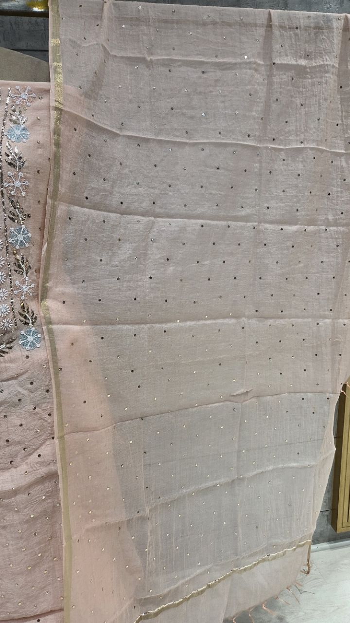 Embellished Unstitched Pink Suit view 3