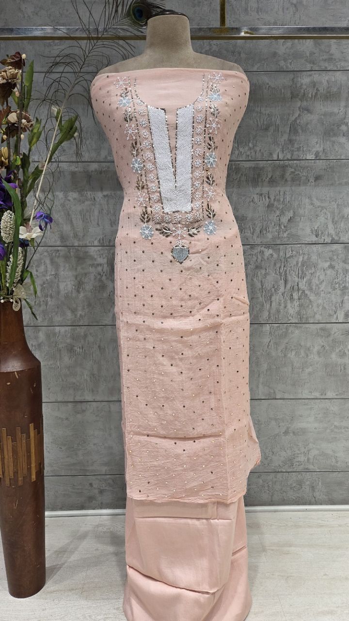 Embellished Unstitched Pink Suit view 2