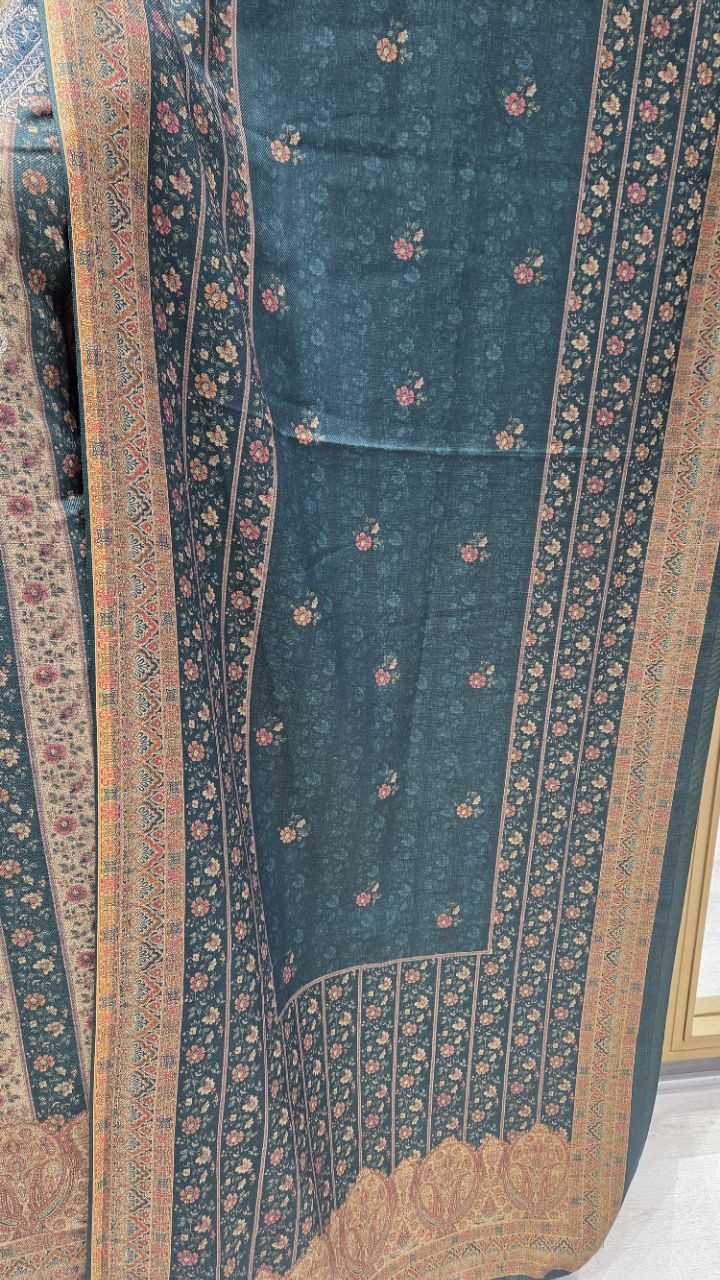 Embroidered Winter Woolen Unstitched Suit Green Color For Women view 2