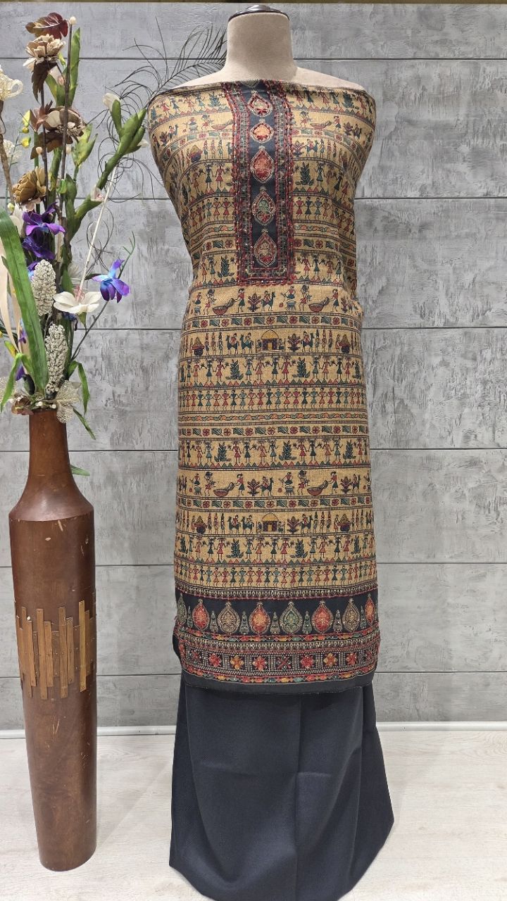 Printed Ethnic Winter Woolen Unstitched Suit For Women view 5