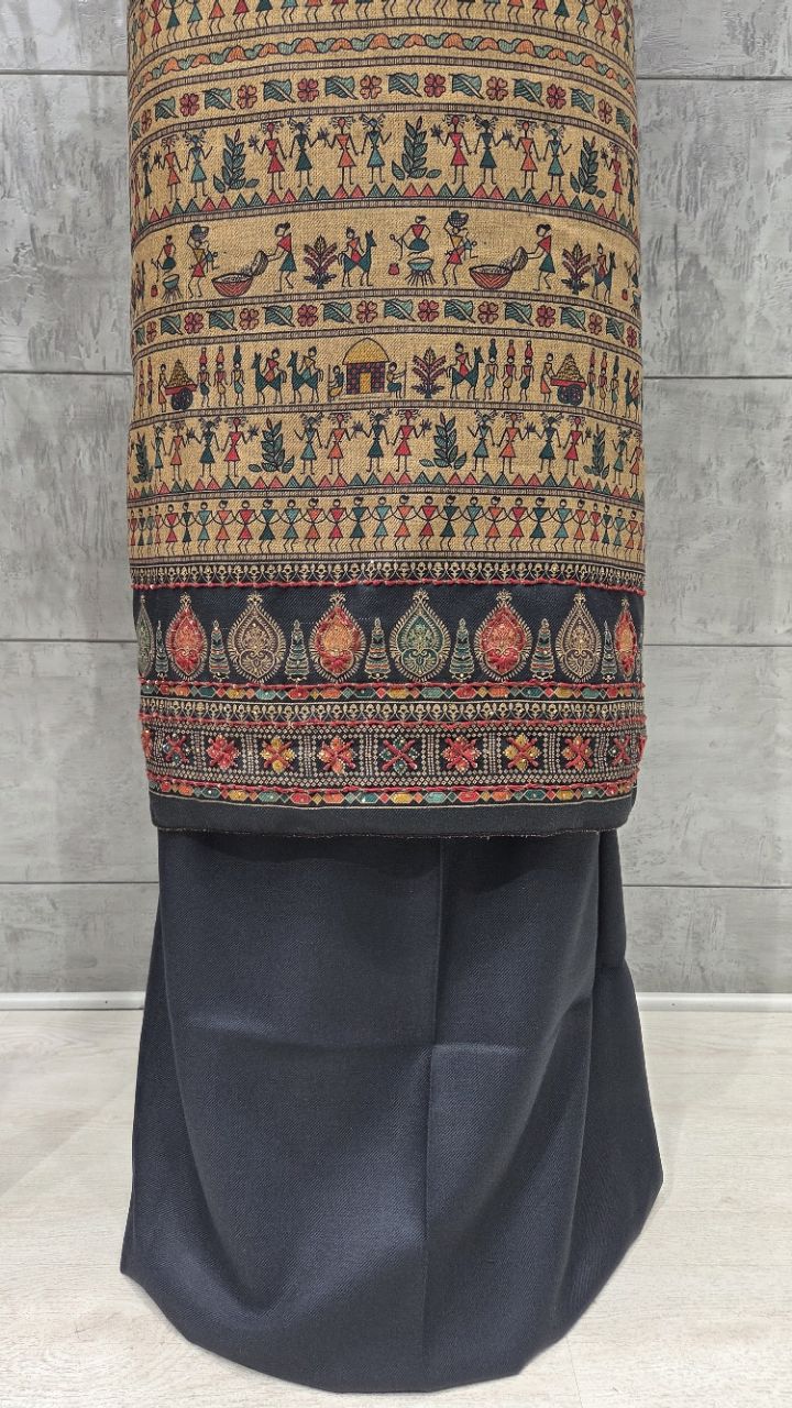 Printed Ethnic Winter Woolen Unstitched Suit For Women view 4