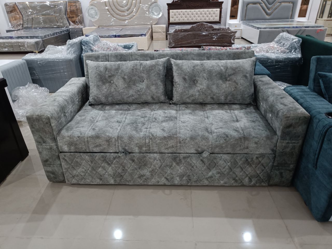 Grey Fabric Sofa Cum Bed