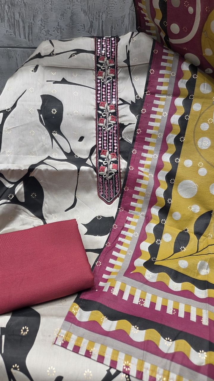 Elegant Printed Unstitched Suit view 3