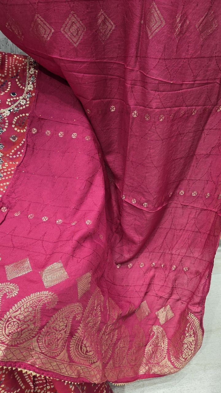 Bandhani Unstitched Silk Suit view 4