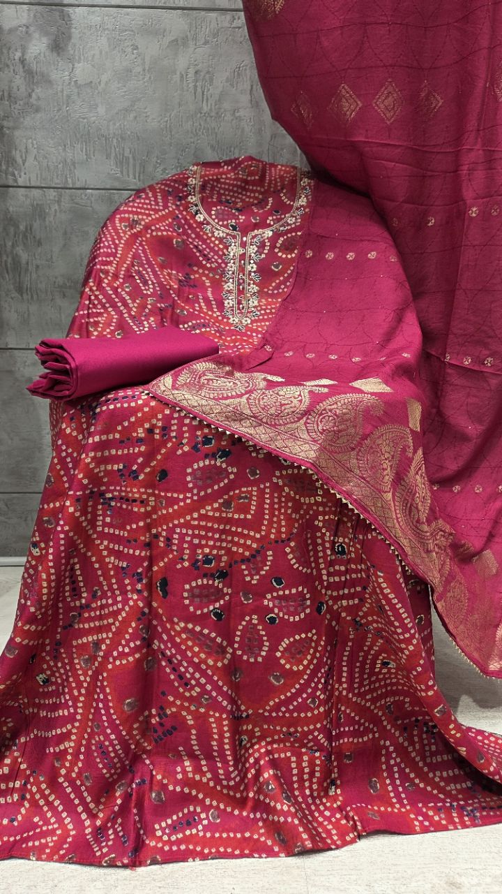 Bandhani Unstitched Silk Suit view 2