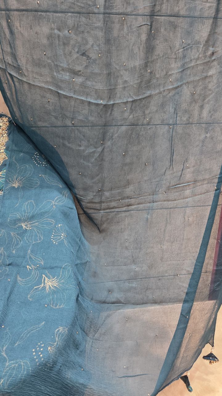 Embroidered Blue Unstitched Suit view 4