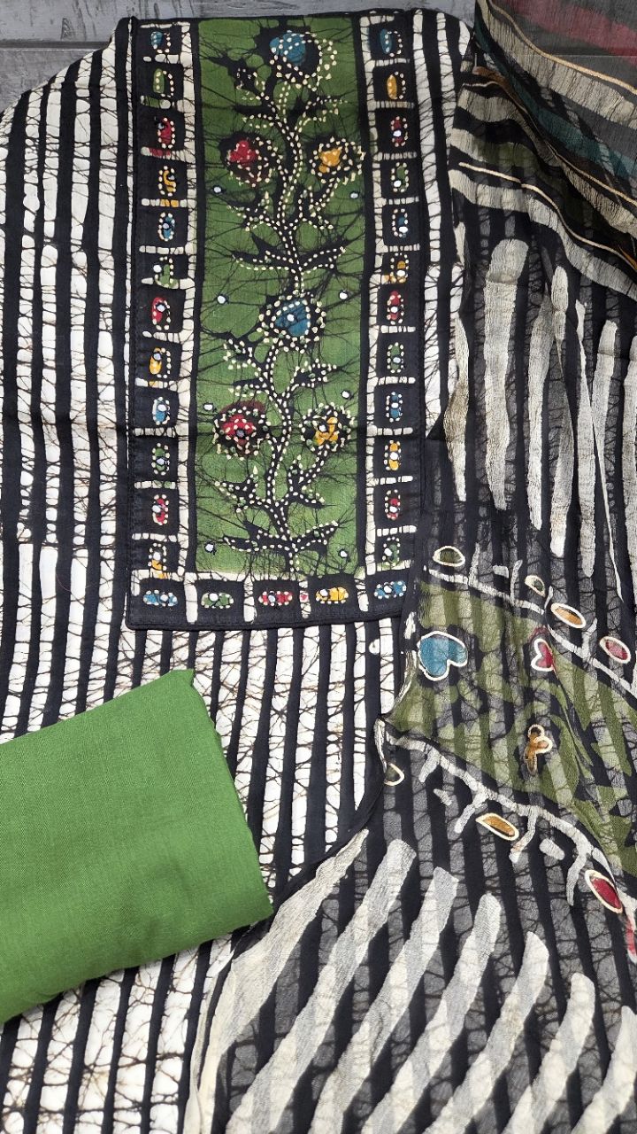 Elegant Striped Ethnic Unstitched Suit view 3