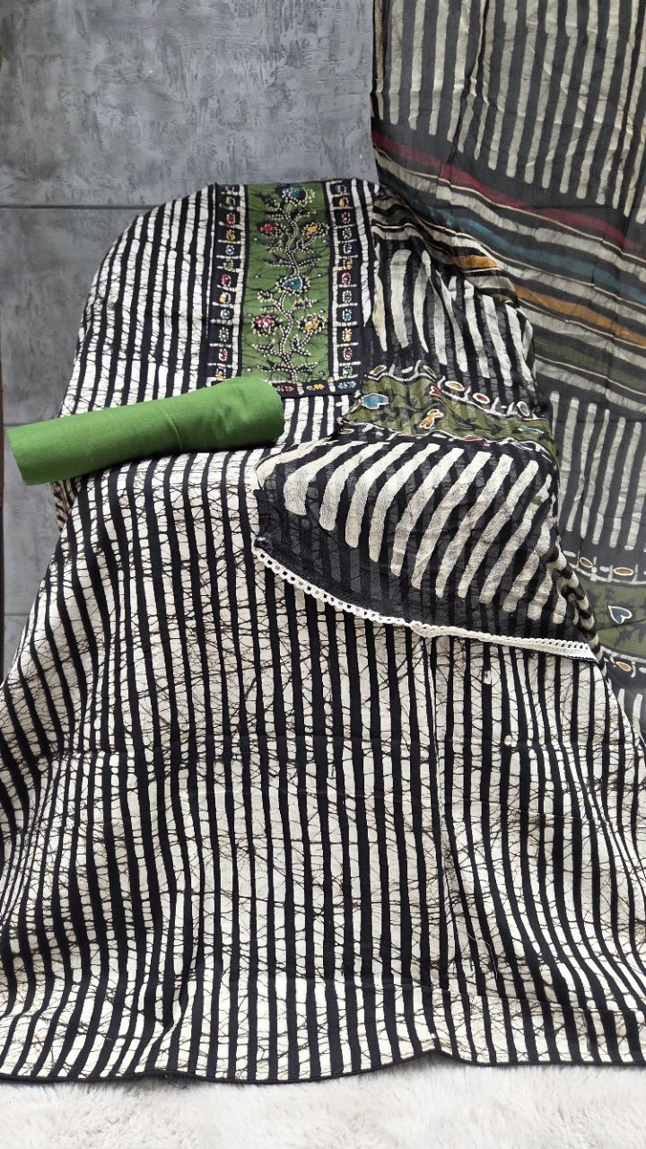 Elegant Striped Ethnic Unstitched Suit view 2