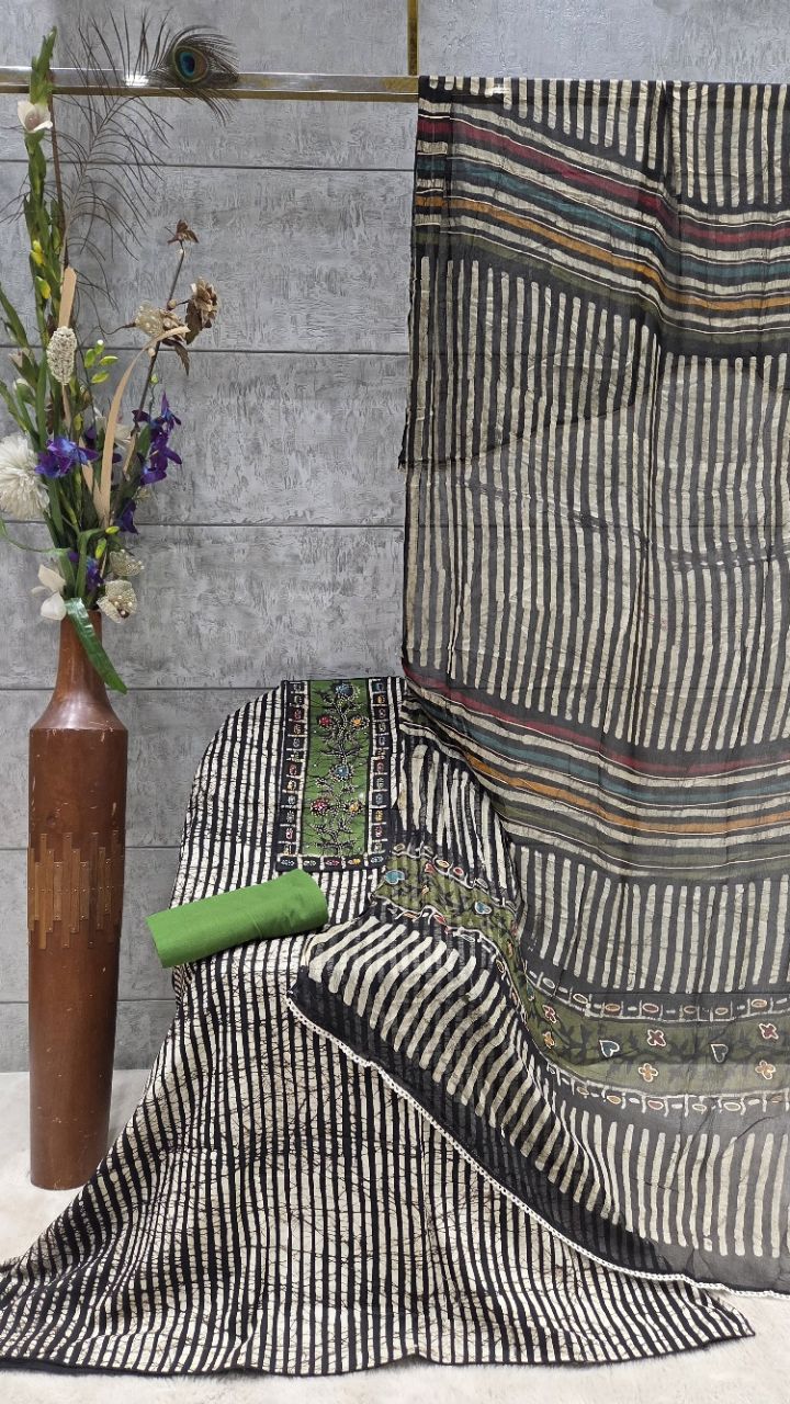 Elegant Striped Ethnic Unstitched Suit