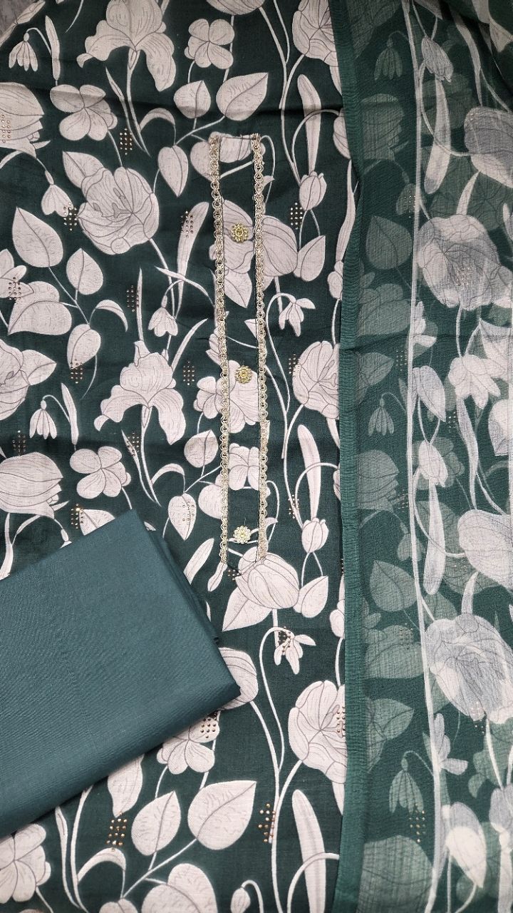 Floral Print Unstitched Suit view 3