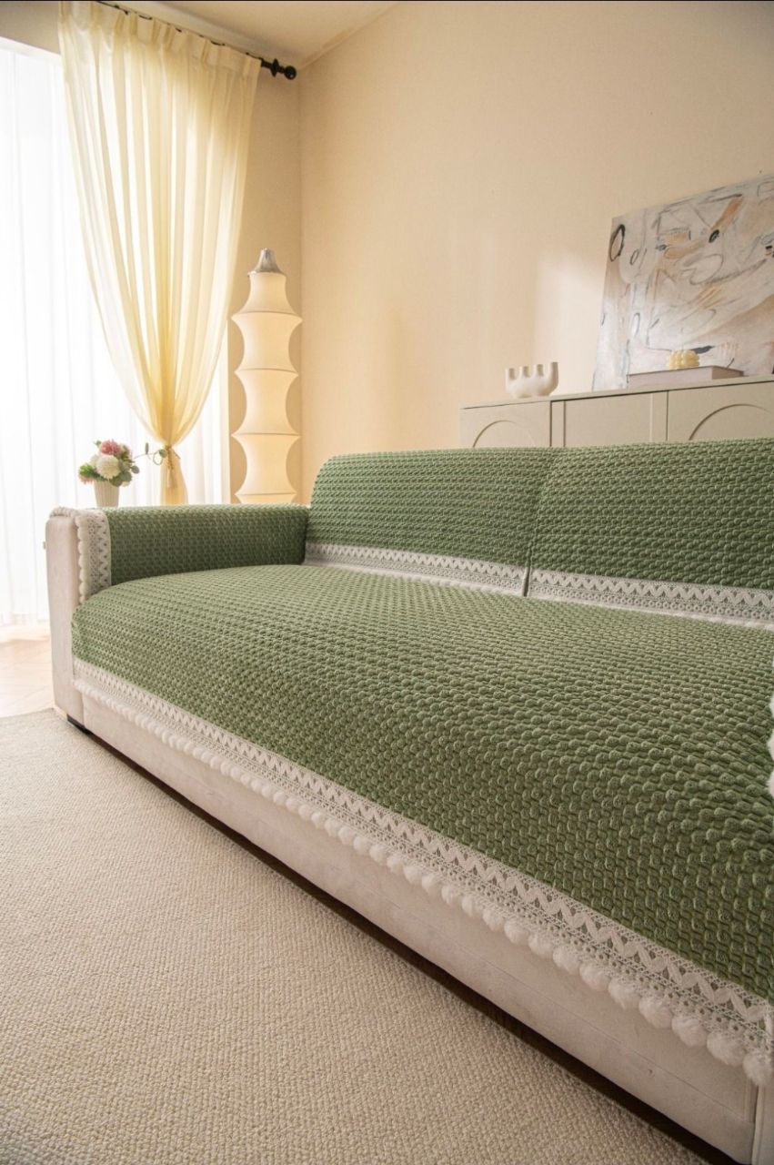 GreenTextured Sofa Cover view 2