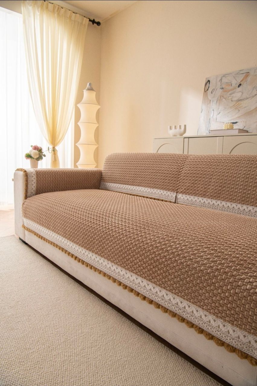 Beige Textured Sofa Cover view 2