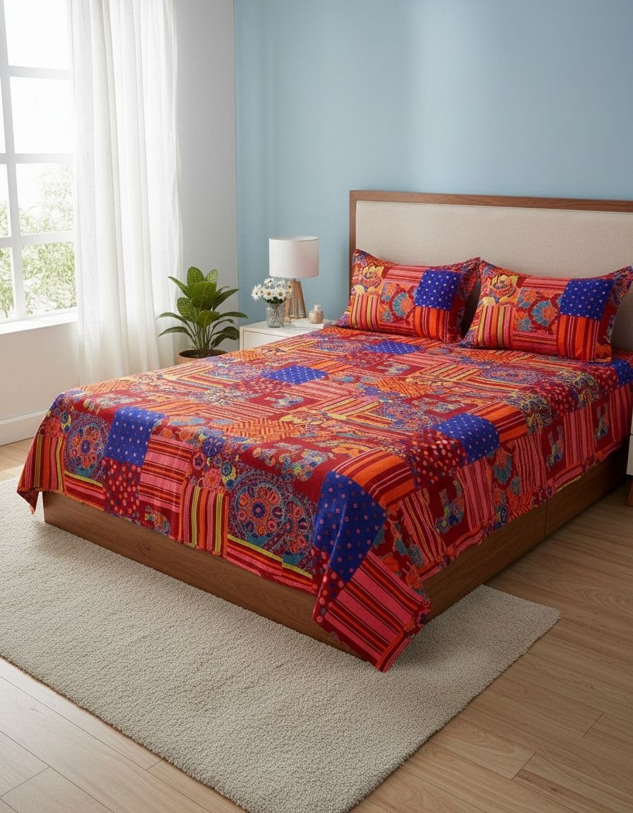 Ajrakh Bedsheet With 2pillow Cover King Size view 7