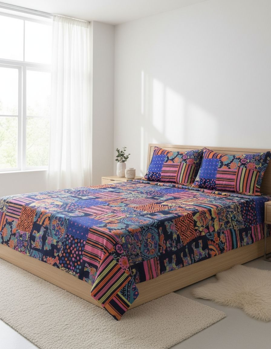 Ajrakh Bedsheet With 2pillow Cover King Size view 8