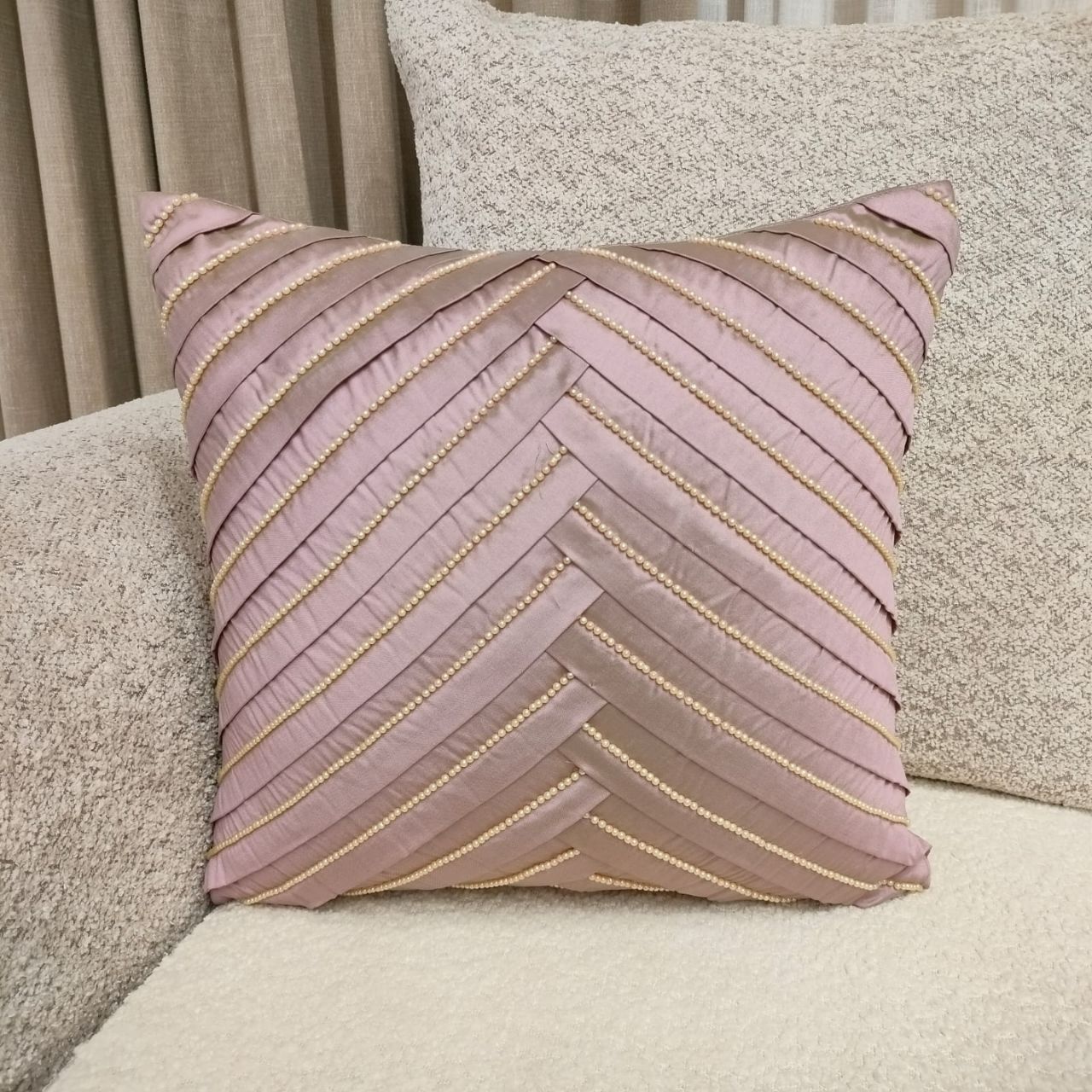 Linens Studio Pastel Pink Beaded Cushion Cover CC-179 view 4