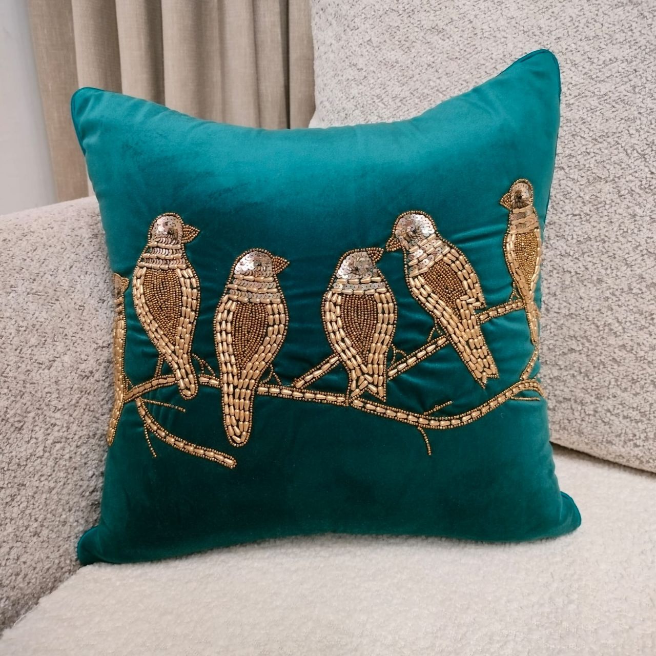 Linens Studio Velvet Embroidered Bird Cushion Cover CC-416 view 4