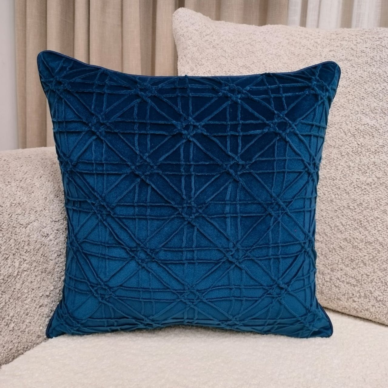Linens Studio Blue Textured Velvet Cushion Cover CC-363 view 4