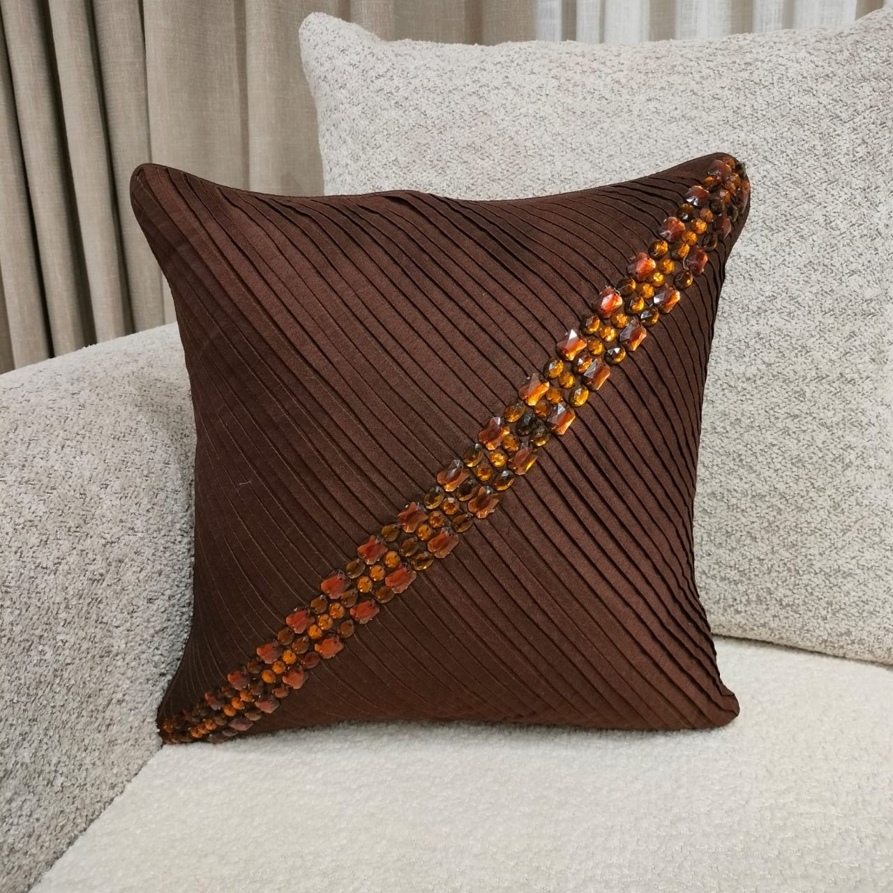Linens Studio Brown Stone Work Cushion Cover CC-156 view 4