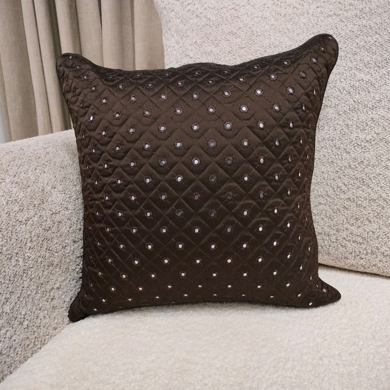 Linens Studio Brown Quilted Cushion Cover CC - 317 view 4
