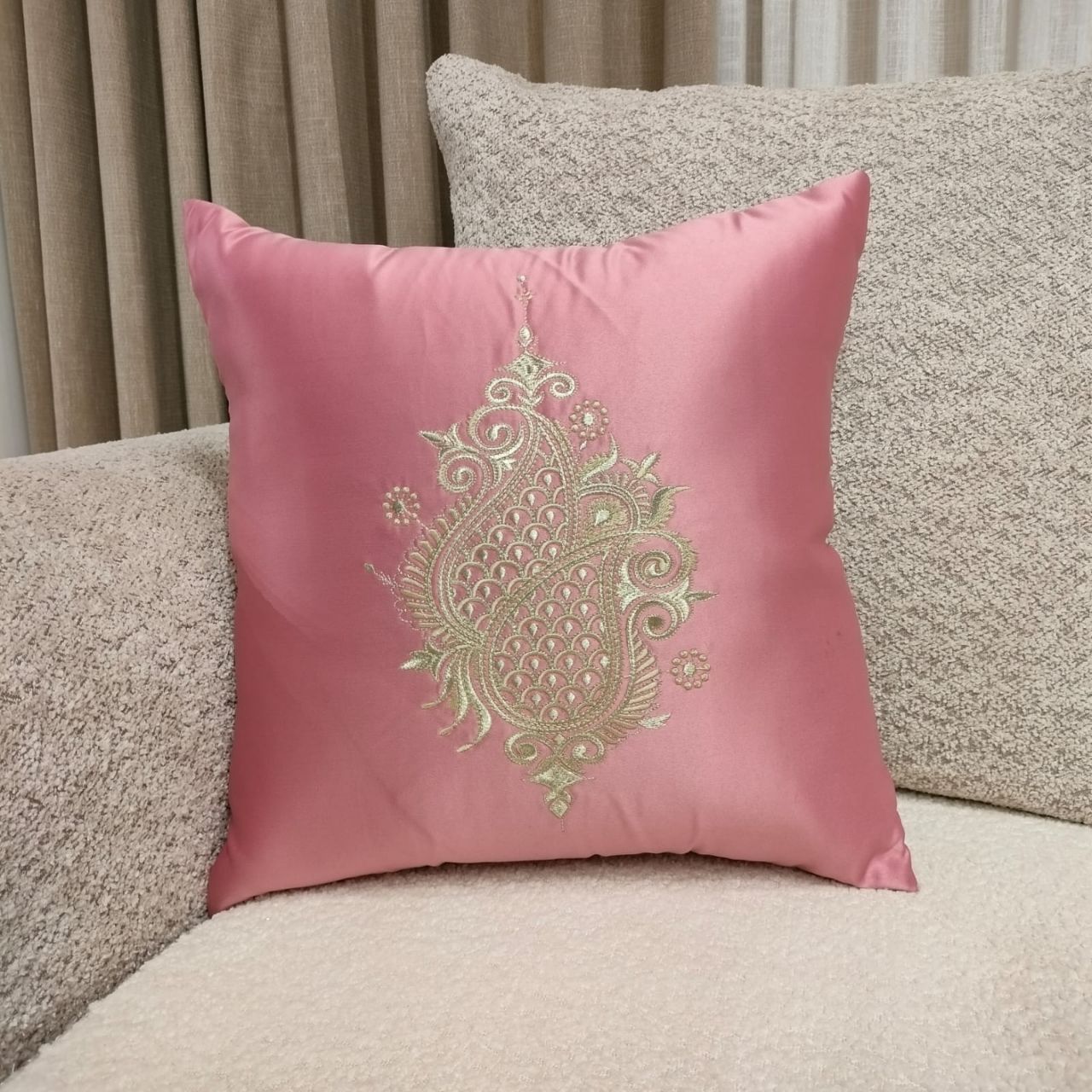 Linens Studio Pink Velvet Embroidered Cushion Cover CC-372 view 4