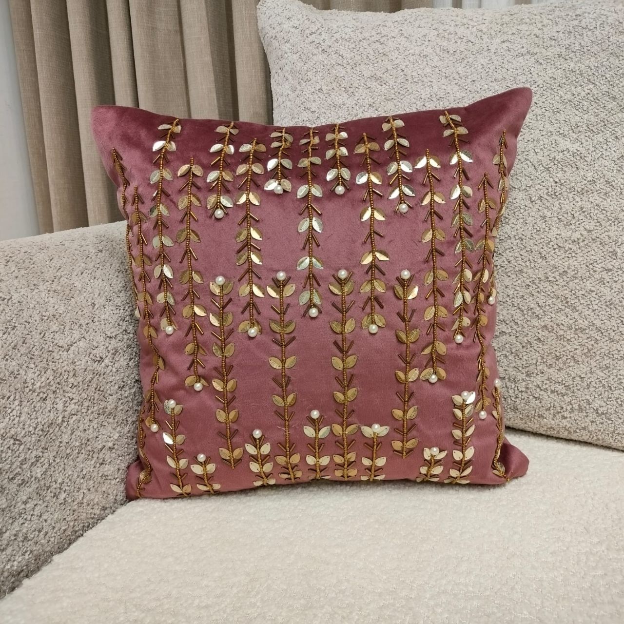 Linens Studio Velvet Pastel Pink Embroidered Cushion Cover CC-393 view 4