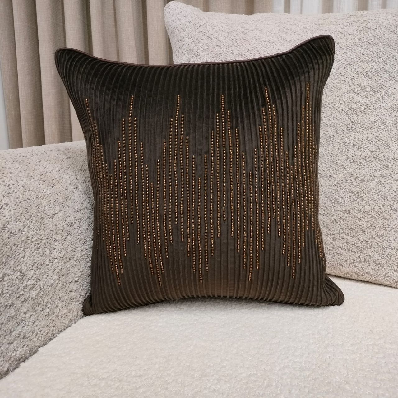 Linens Studio Brown Sequins Cushion Cover CC-385 view 4