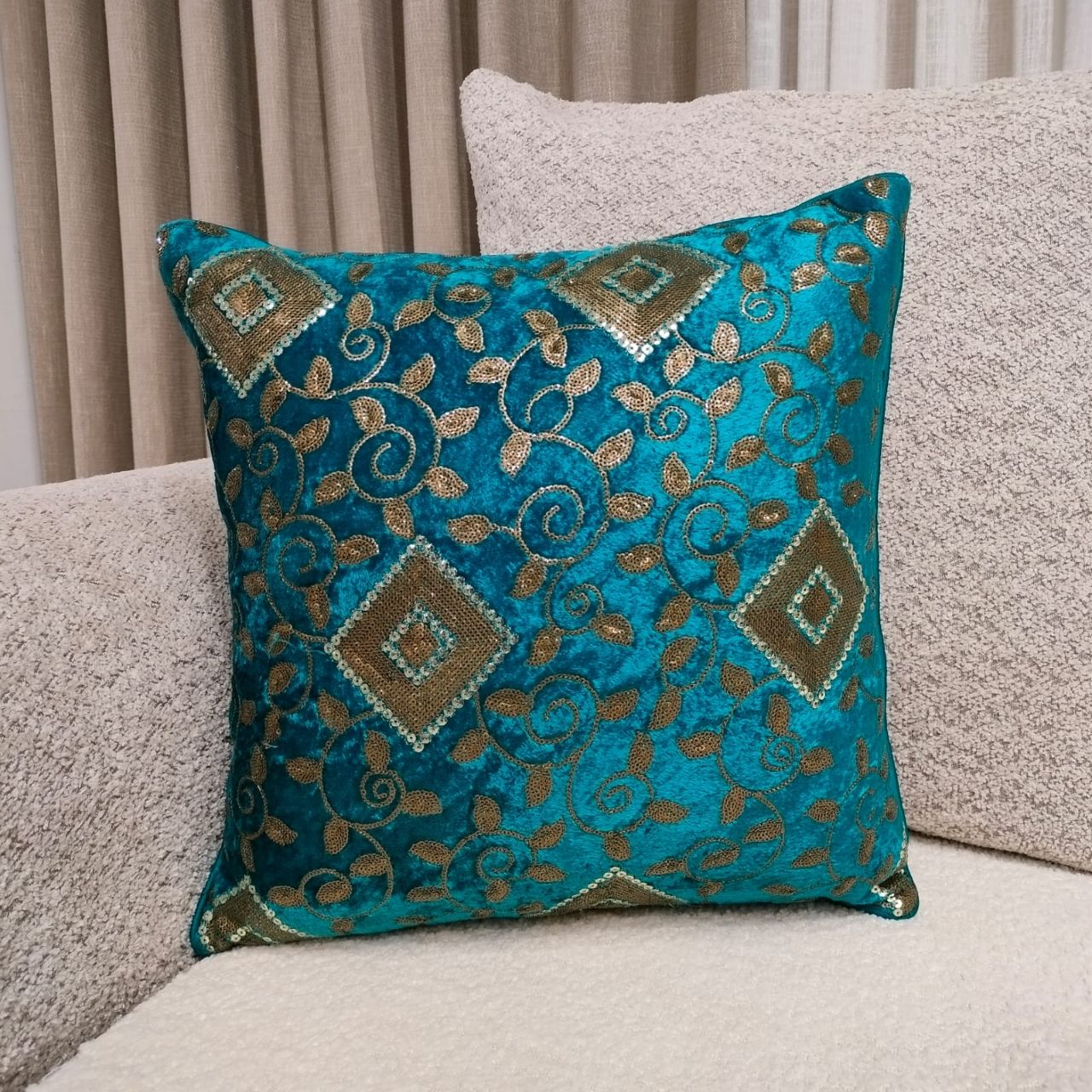 Linens Studio Velvet Blue Embroidered Cushion Cover CC-284 view 4