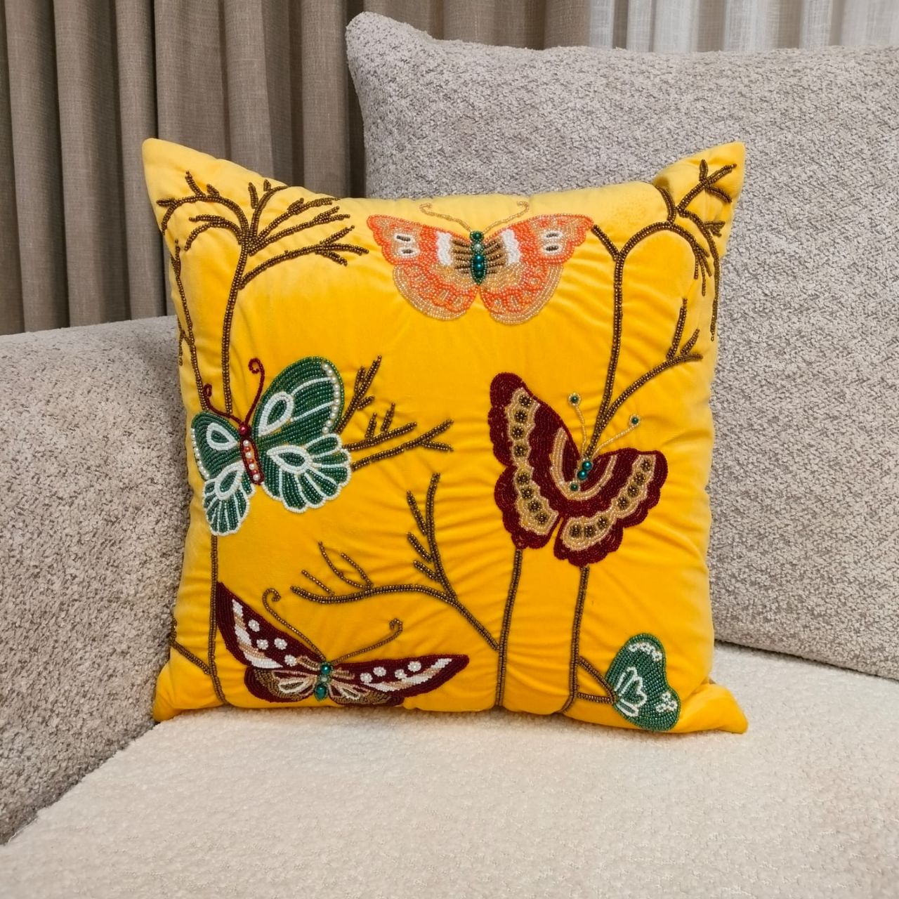 Linens Studio Velvet Embroidered Butterfly Cushion Cover CC-389 view 4