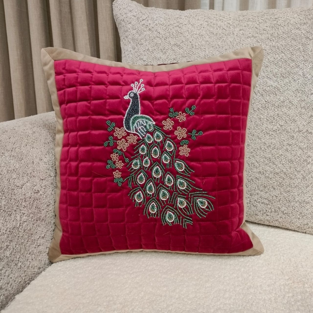 Linens Studio Padded Velvet Embroidered Peacock Cushion Cover CC-401 view 4