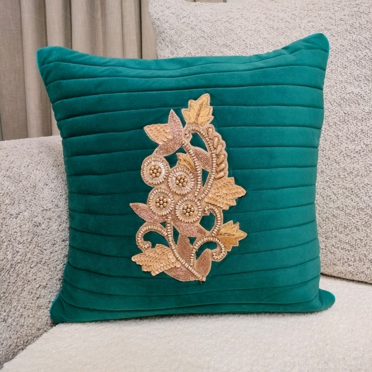 Linens Studio Teal Velvet Embroidered Cushion Cover CC-231 view 4