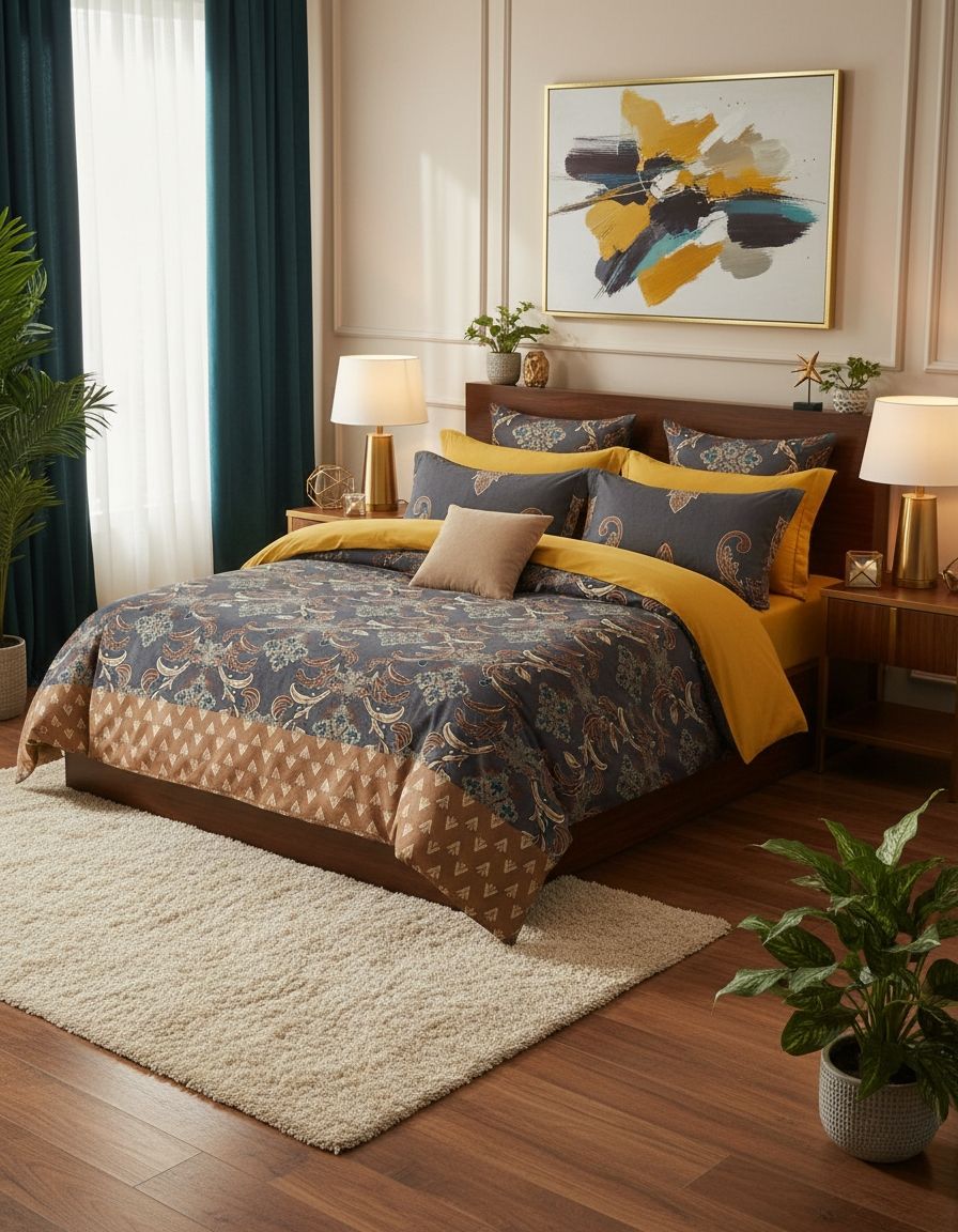 3psc Set Elastic Fitted Double Bed Sheet With 2pillow Cover view 7