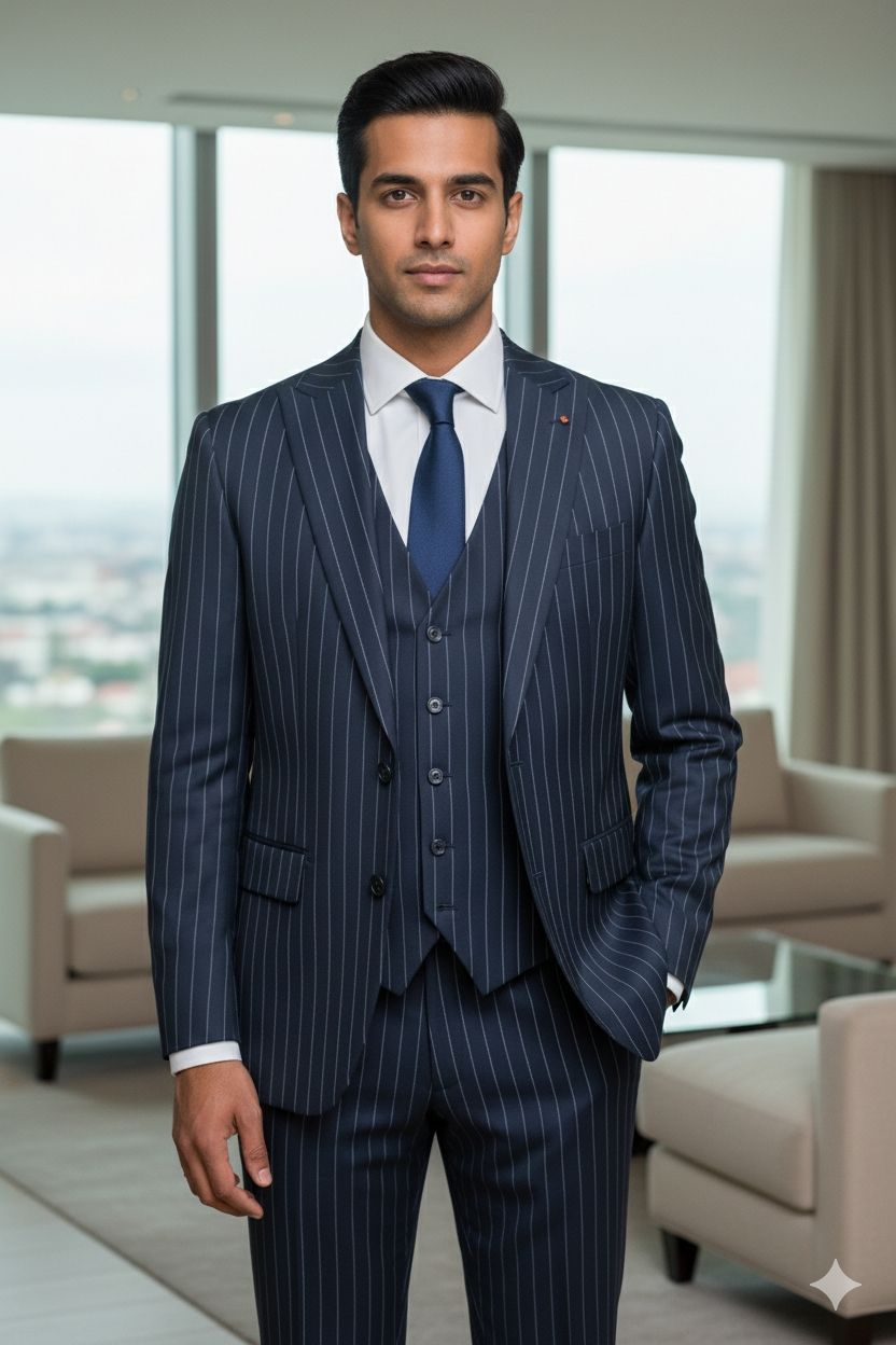 Navy Pinstripe Suit