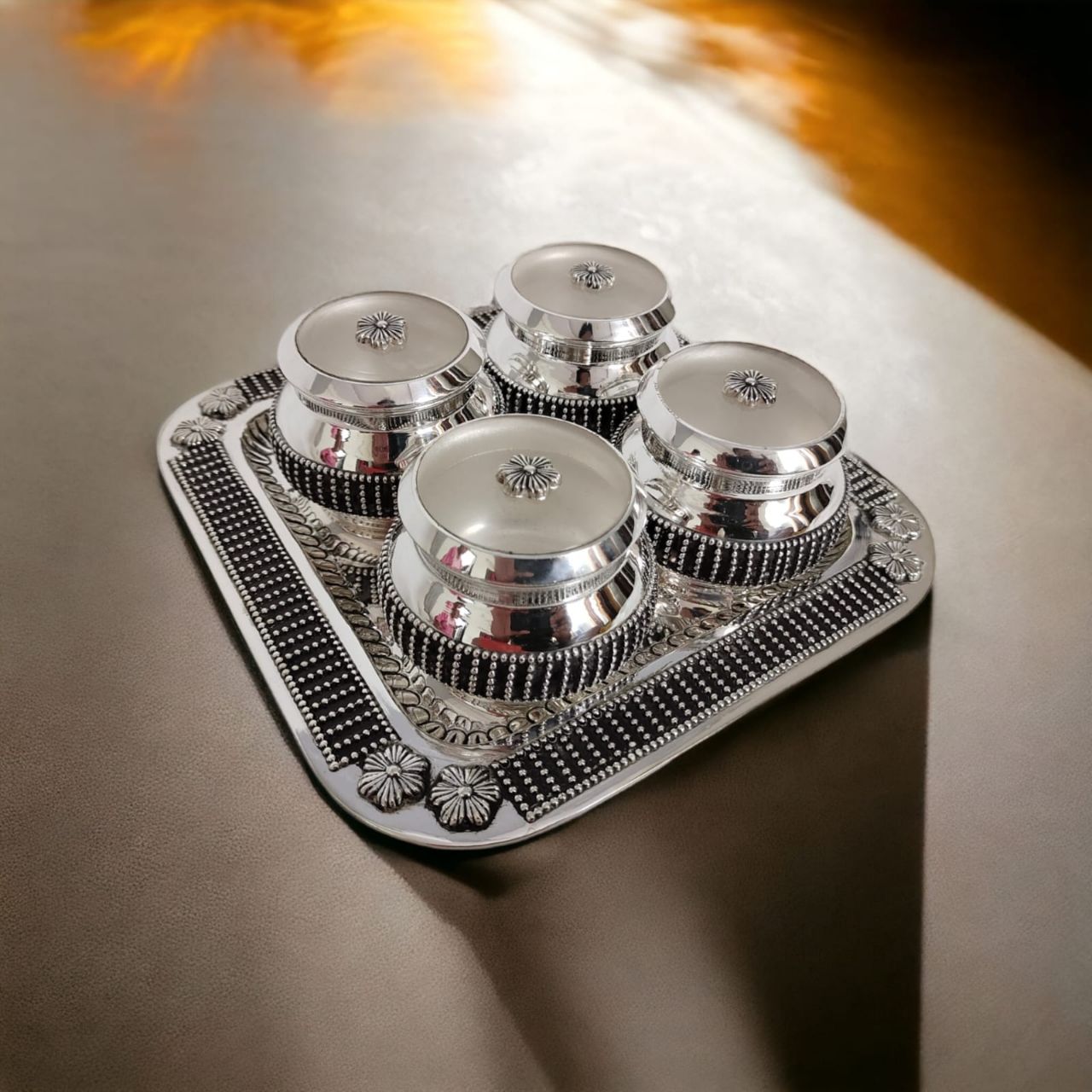 Antique Silver Dry Fruit Set by Rishtey