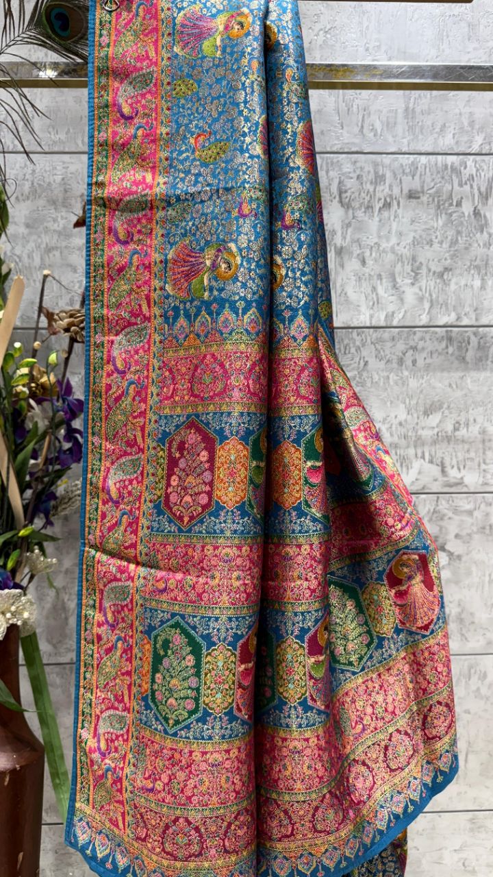 Blue Soft Silk Pashmina Saree view 3