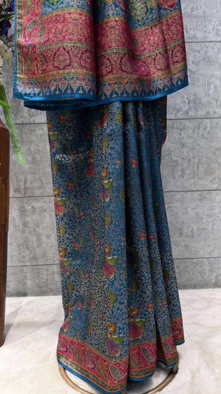 Blue Soft Silk Pashmina Saree view 2