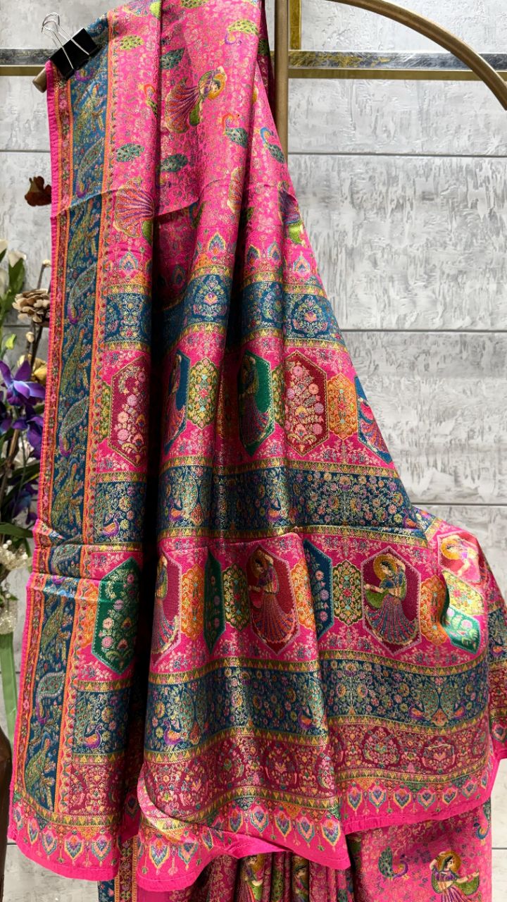 Pink Silk Pashmina Saree view 3