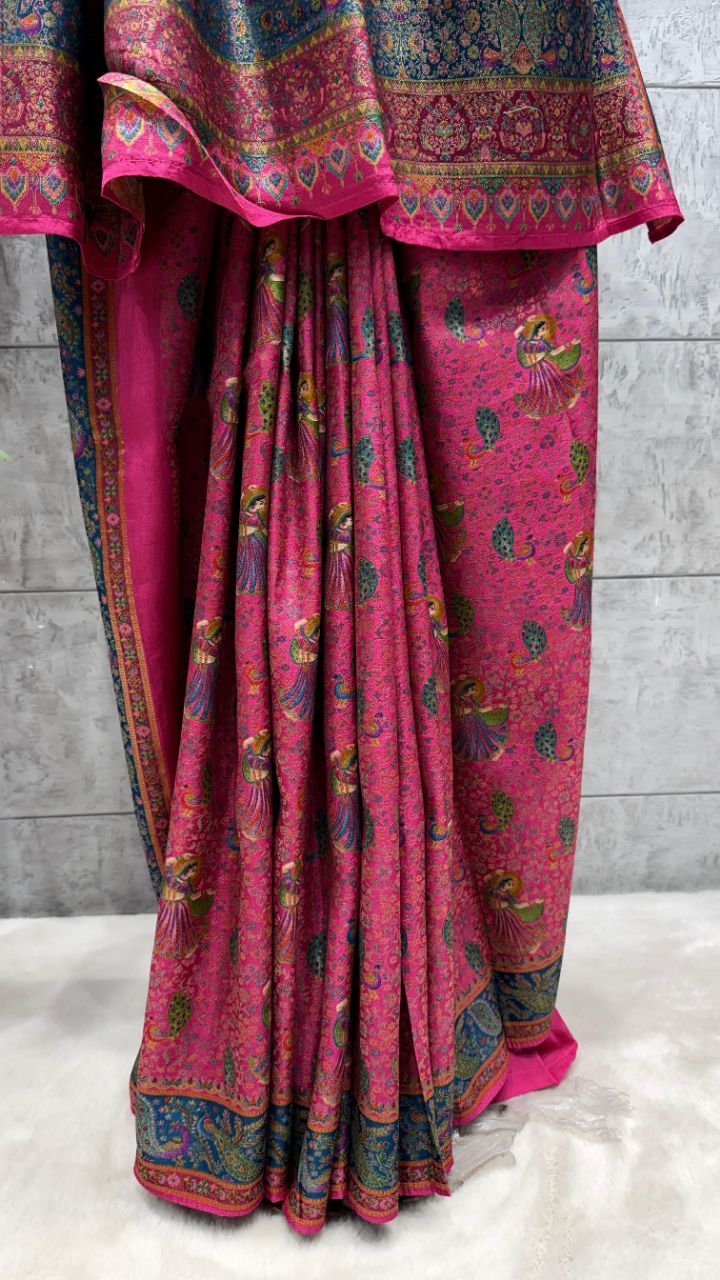 Pink Silk Pashmina Saree view 2