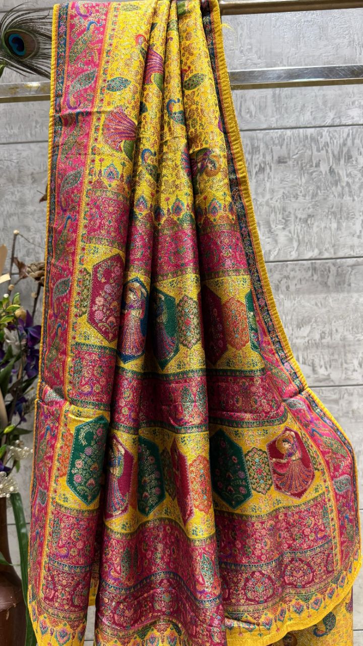 Yellow Soft Silk Pashmina Saree view 3