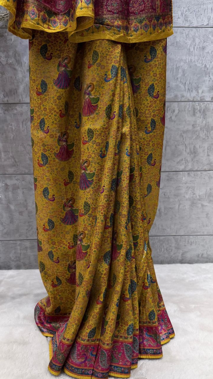 Yellow Soft Silk Pashmina Saree view 2