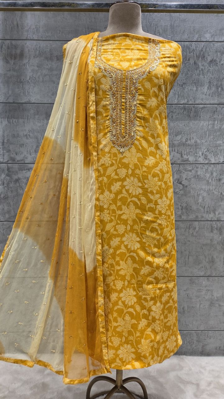 Yellow Unstitched Suit Fabric view 3