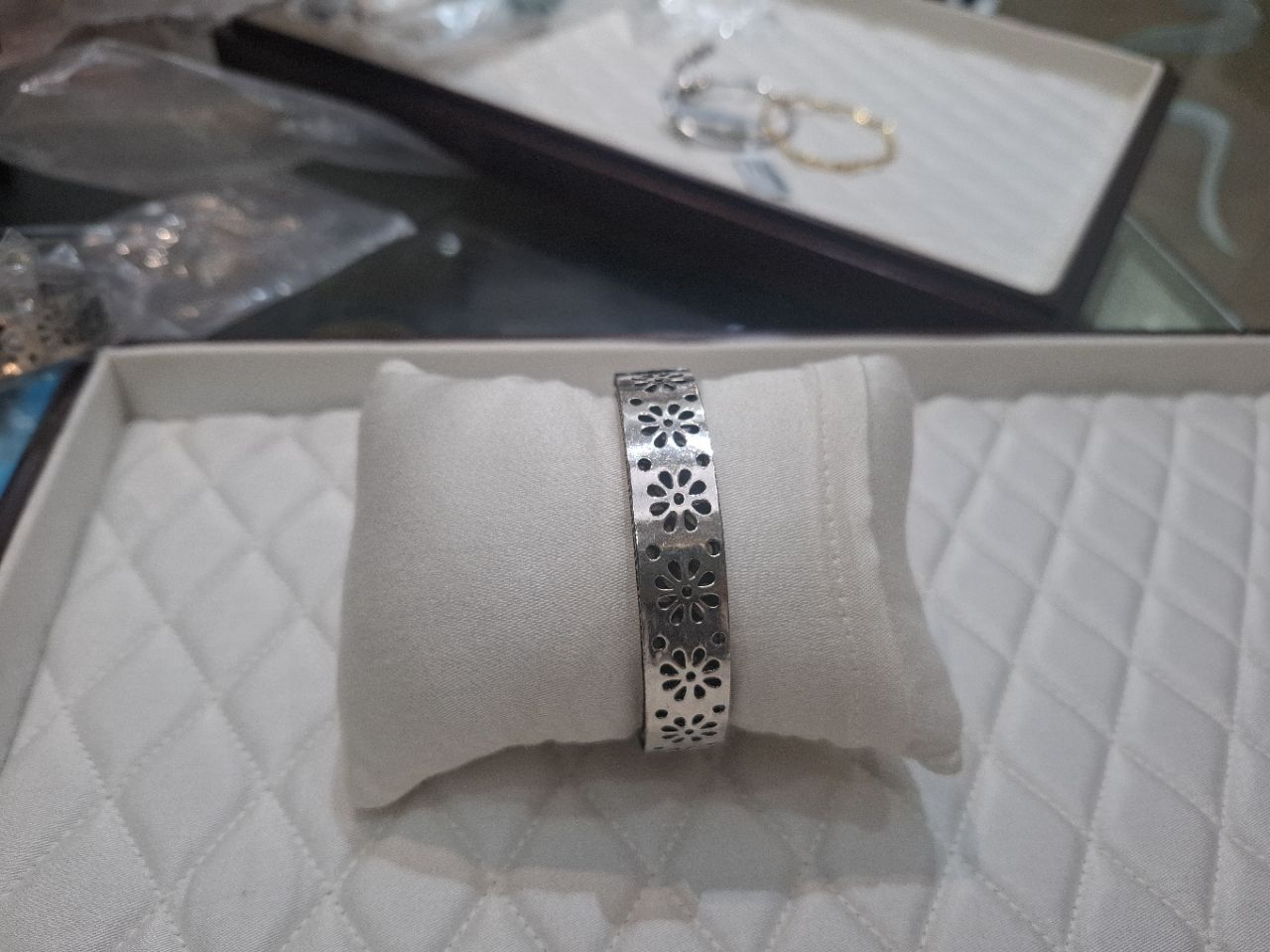Silver Floral Bangle view 2