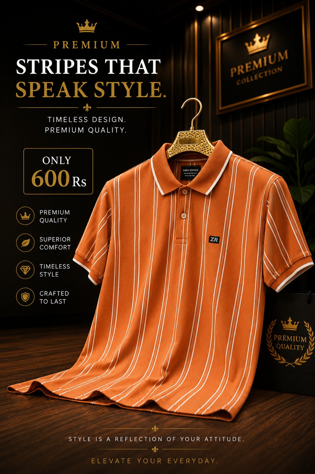 ZR Premium Striped Polo Shirt view 2