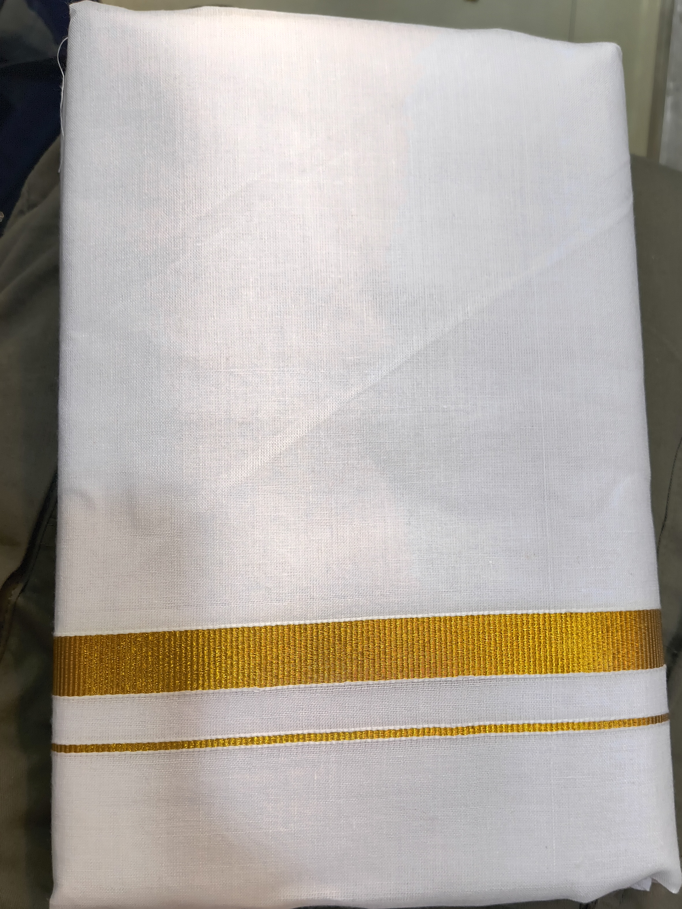 Unstiched White Dhoti With Golden Border view 2