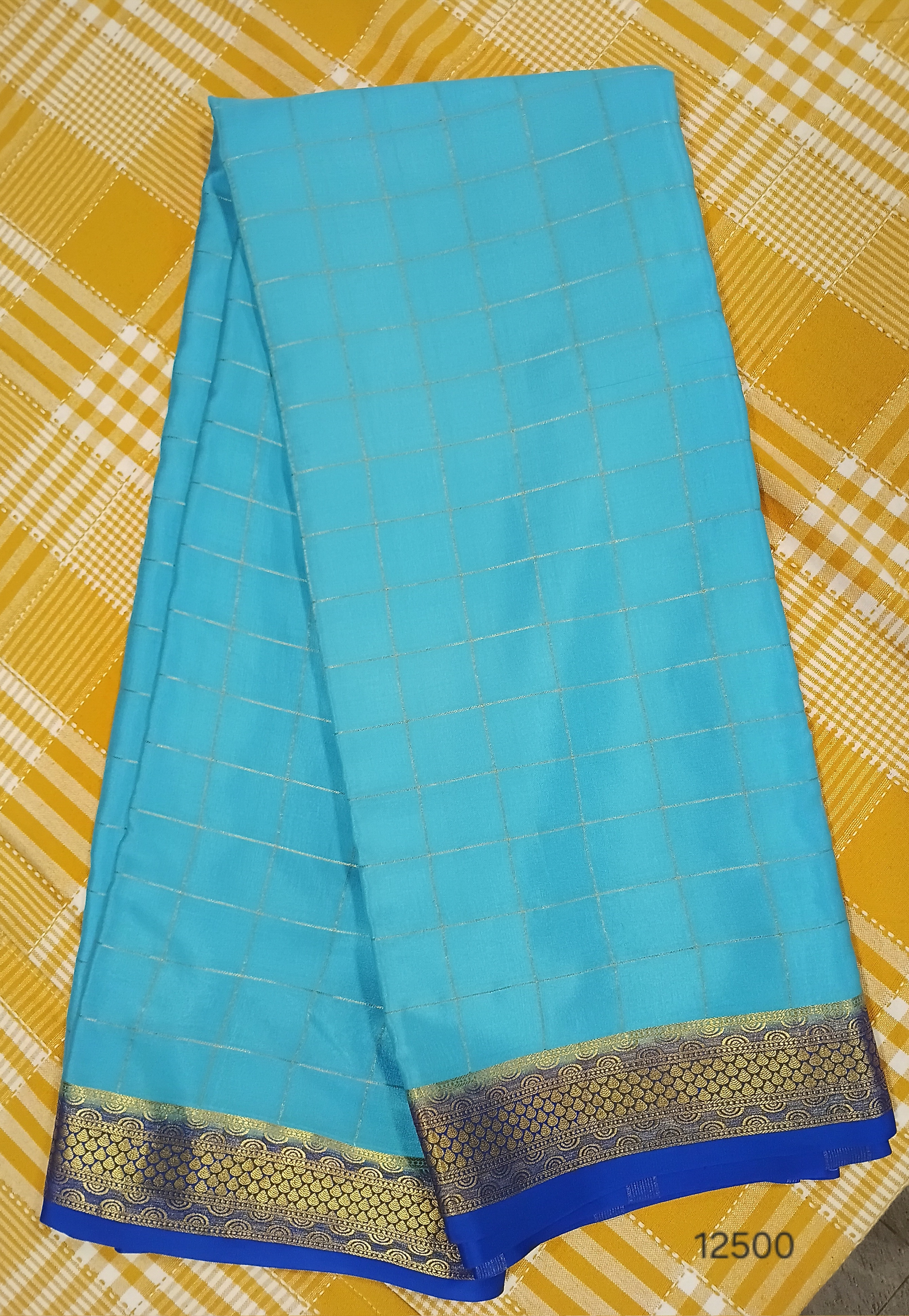 Blue CREP Pure Mysore Silk Saree 120 GSM 02 view 2