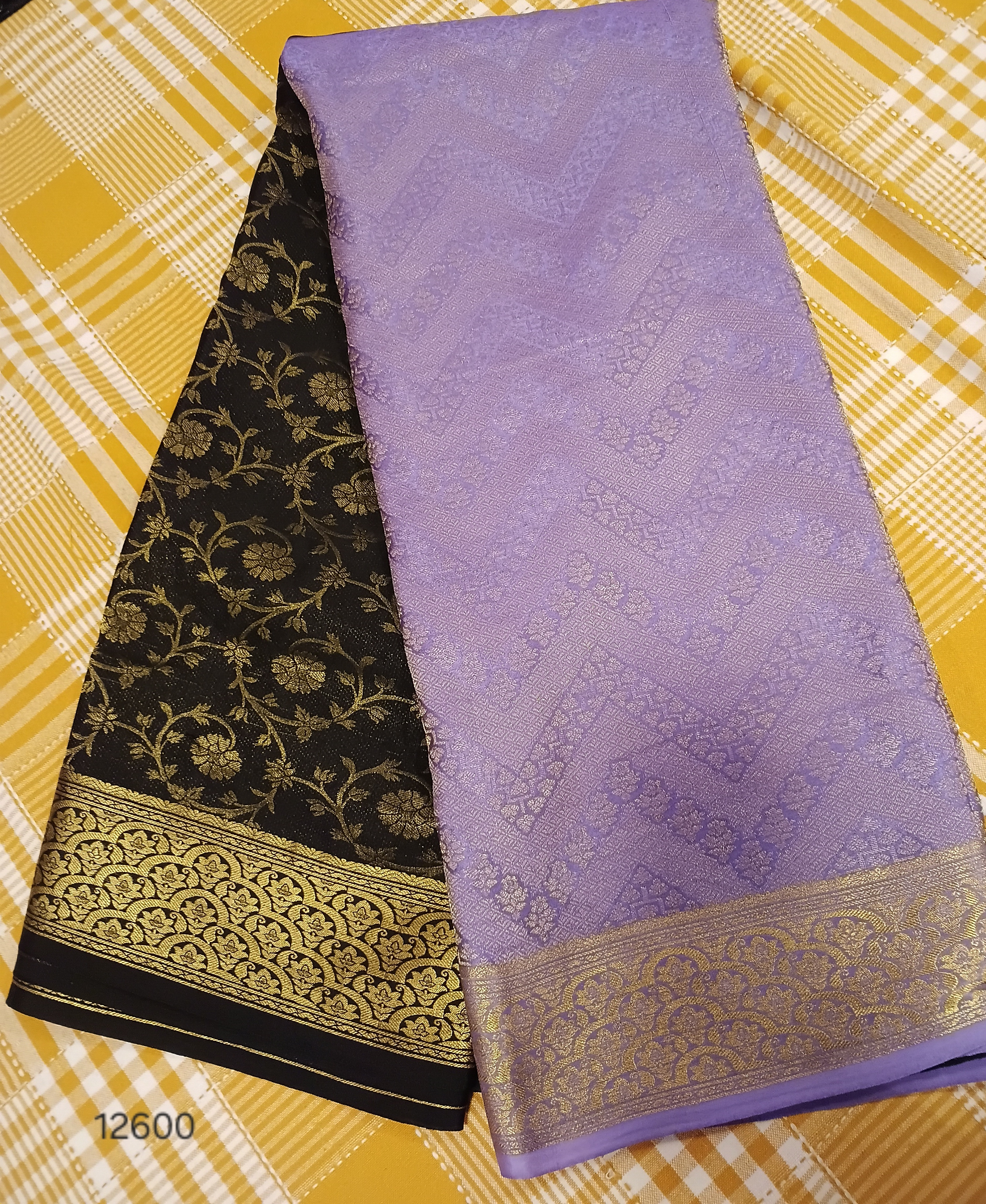 Light Purple With Black Pure CREP MYSORE SILK Saree MS 03 view 2