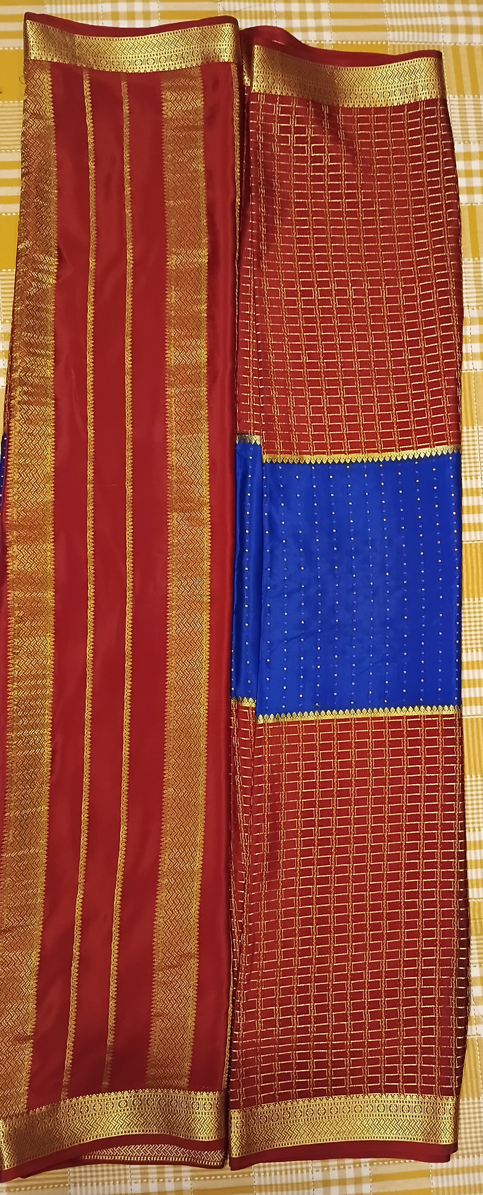 Orange & Blue Pure CREP Mysore Silk Sarees view 2