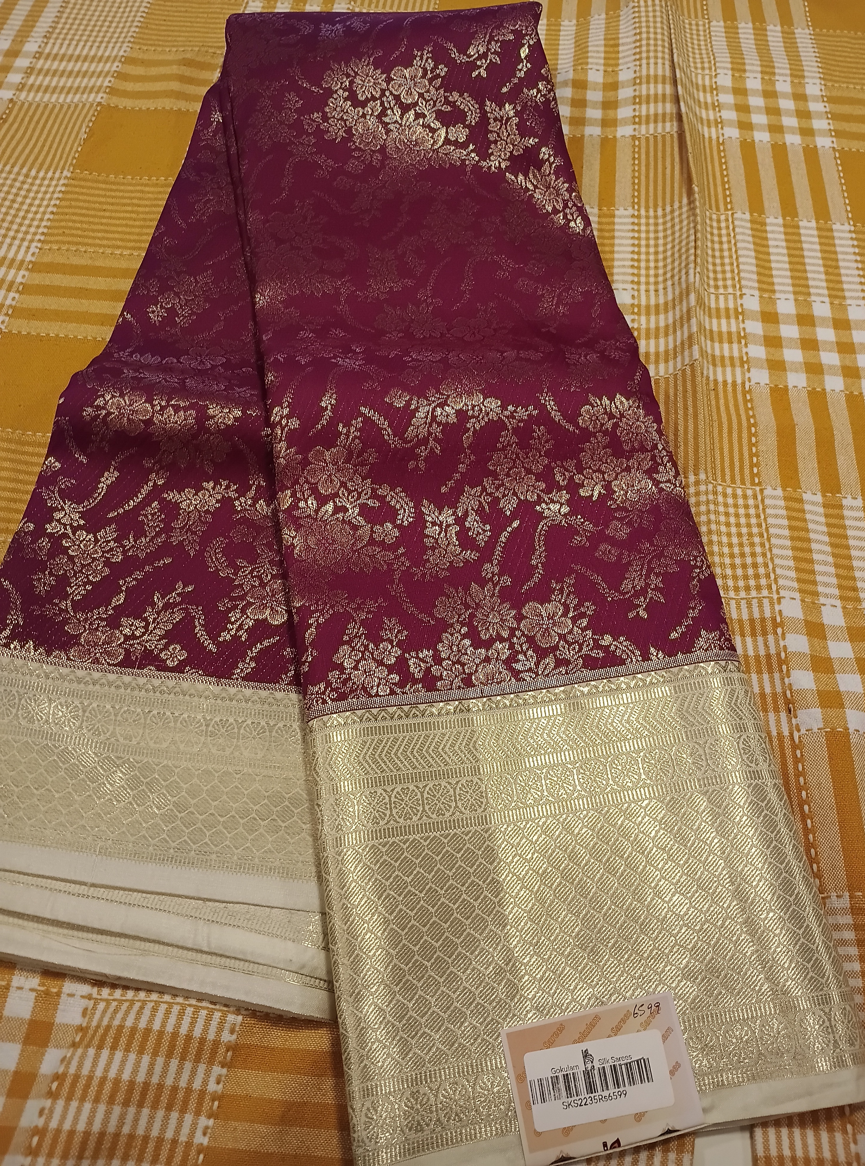 Maroon With White Semi Kanchi Silk 024 view 2