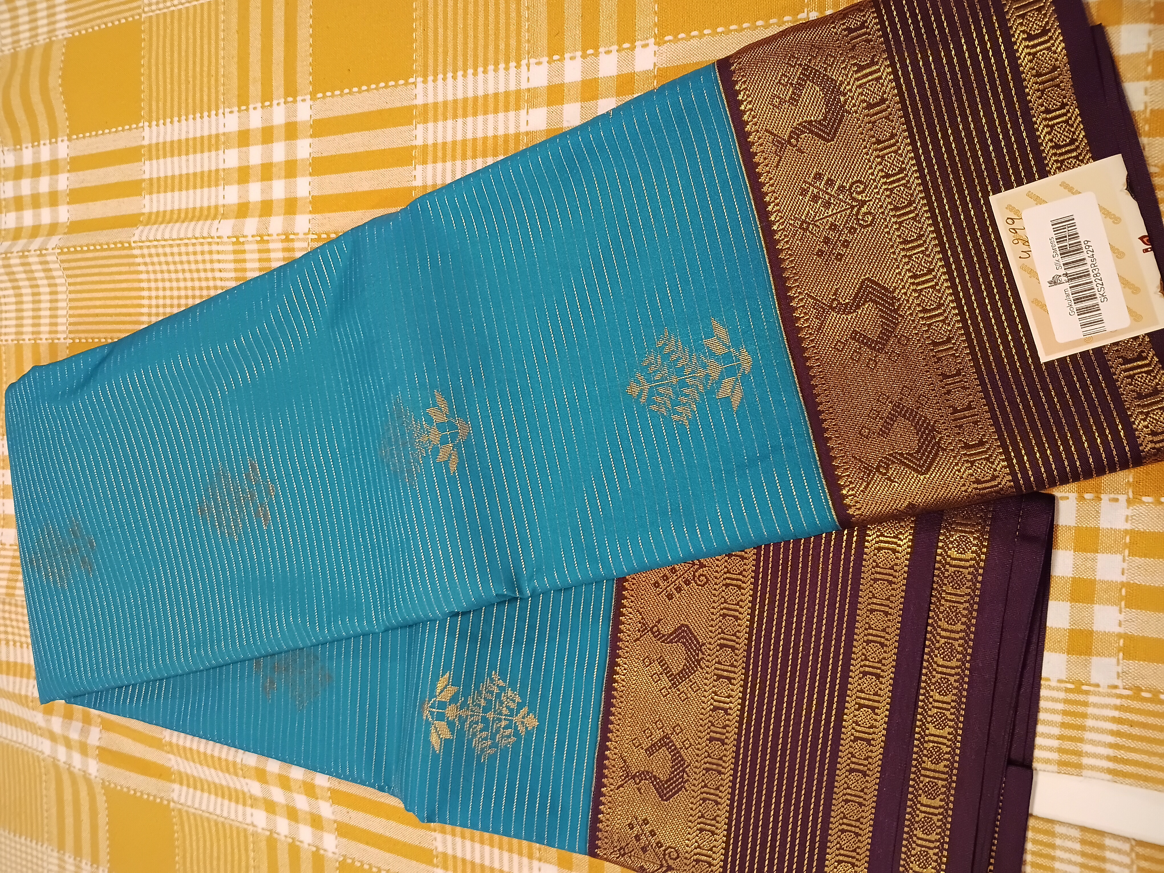 Semi Kanchi Slik Sky Blue With Brown 056 view 2